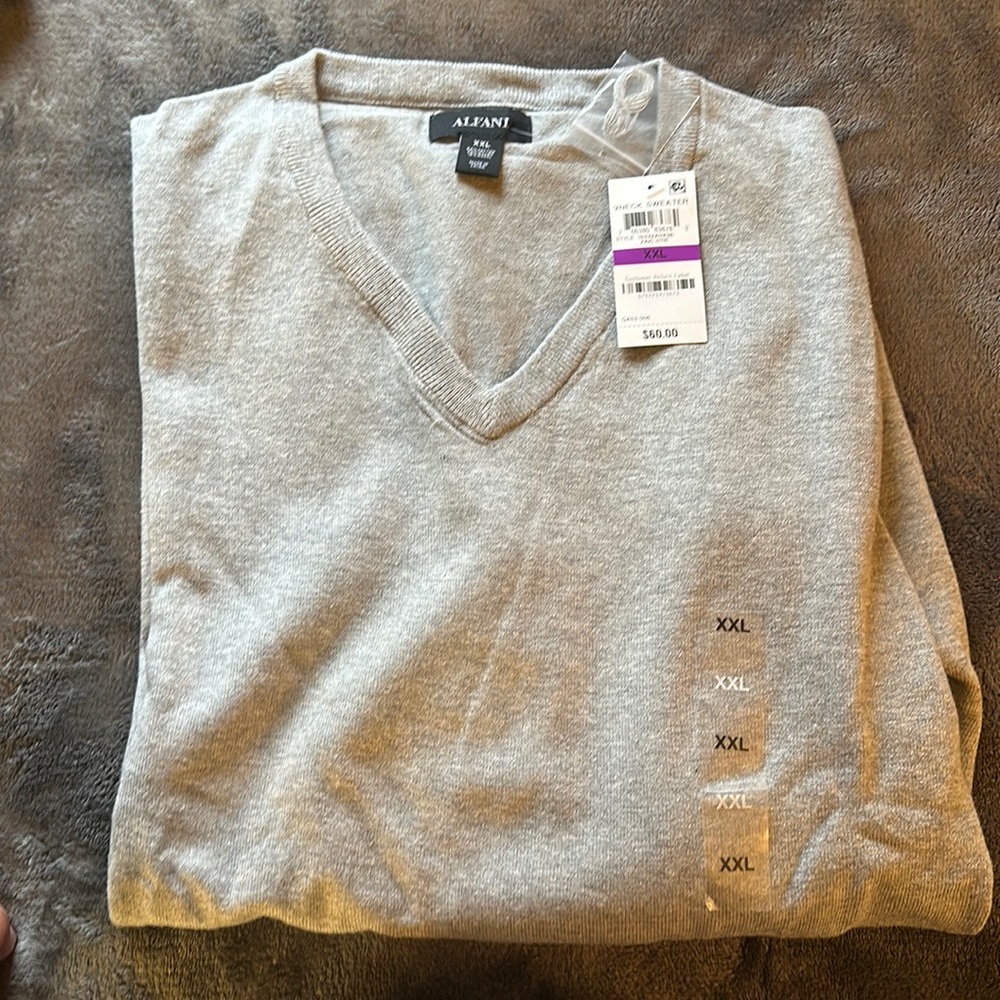 Brand new with tags, light gray, V-neck sweater, Alfani